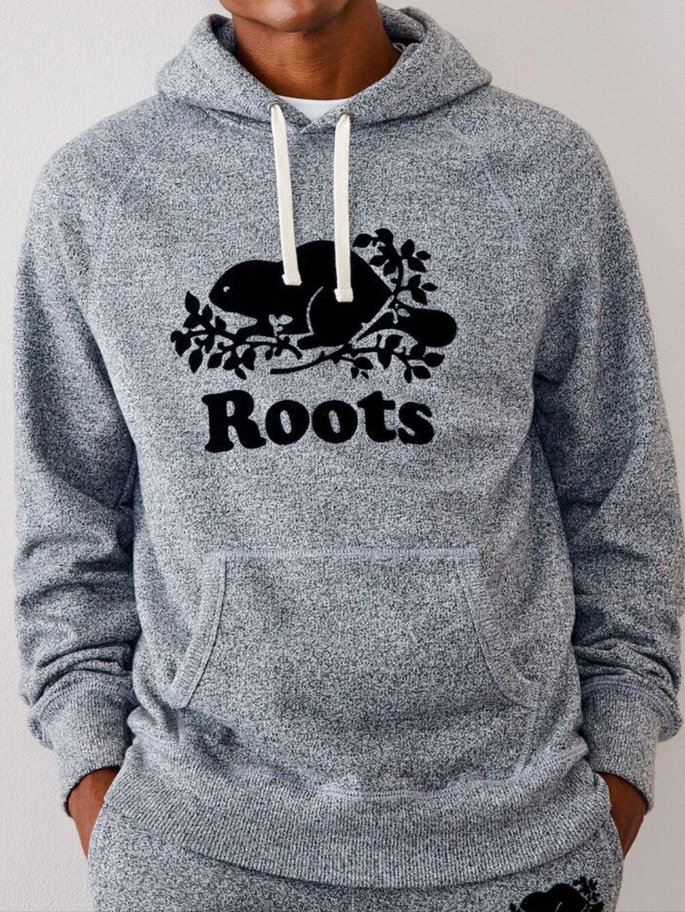 ROOTS Salt & Pepper Original Kanga Hoodie Grey Black Mens Size XS Sweatshirt